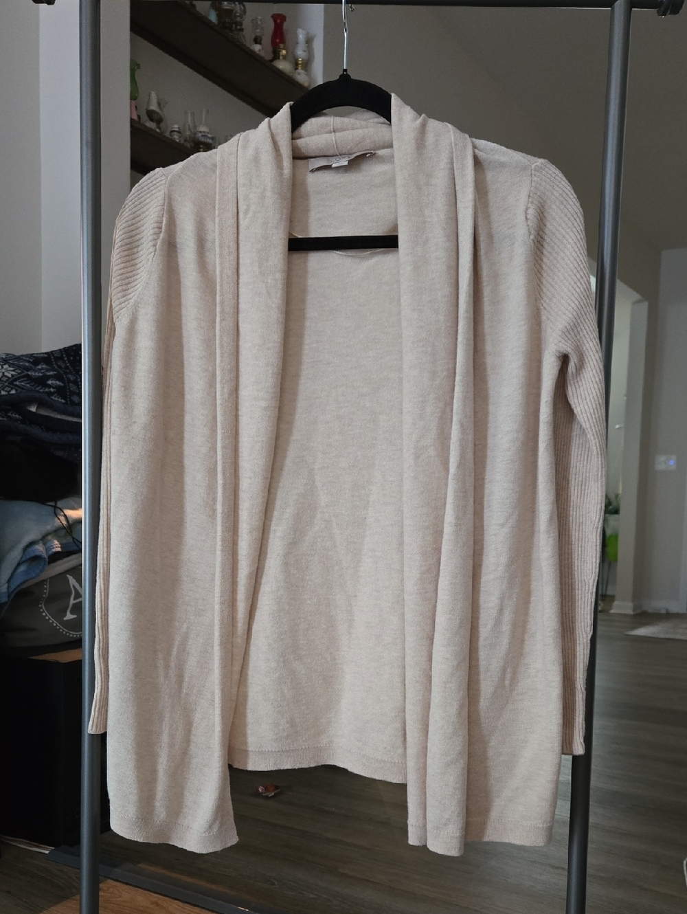 LOFT Light Beige Open-Front Draped Cardigan
